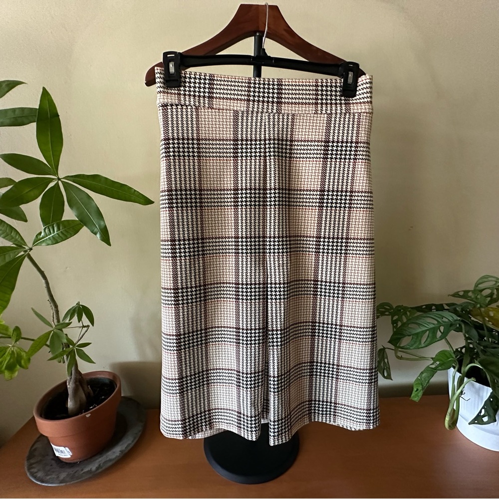 IMAN Women's Pencil Skirt - Cream and Brown Plaid